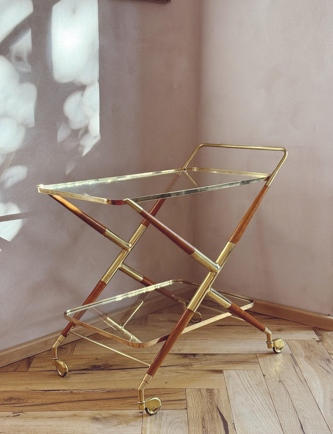 1950s Brass & Light Wood Drinks Trolley - Attr. Cesare Lacca