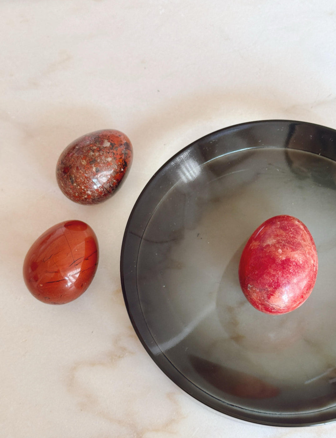 Set of Three Vintage Alabaster & Marble Red Eggs