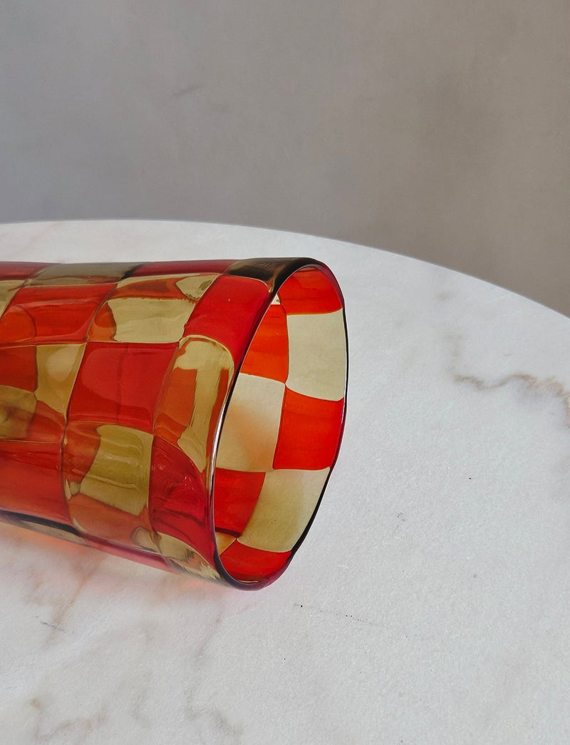 1970s Barovier & Toso Orange Check Murano Vase