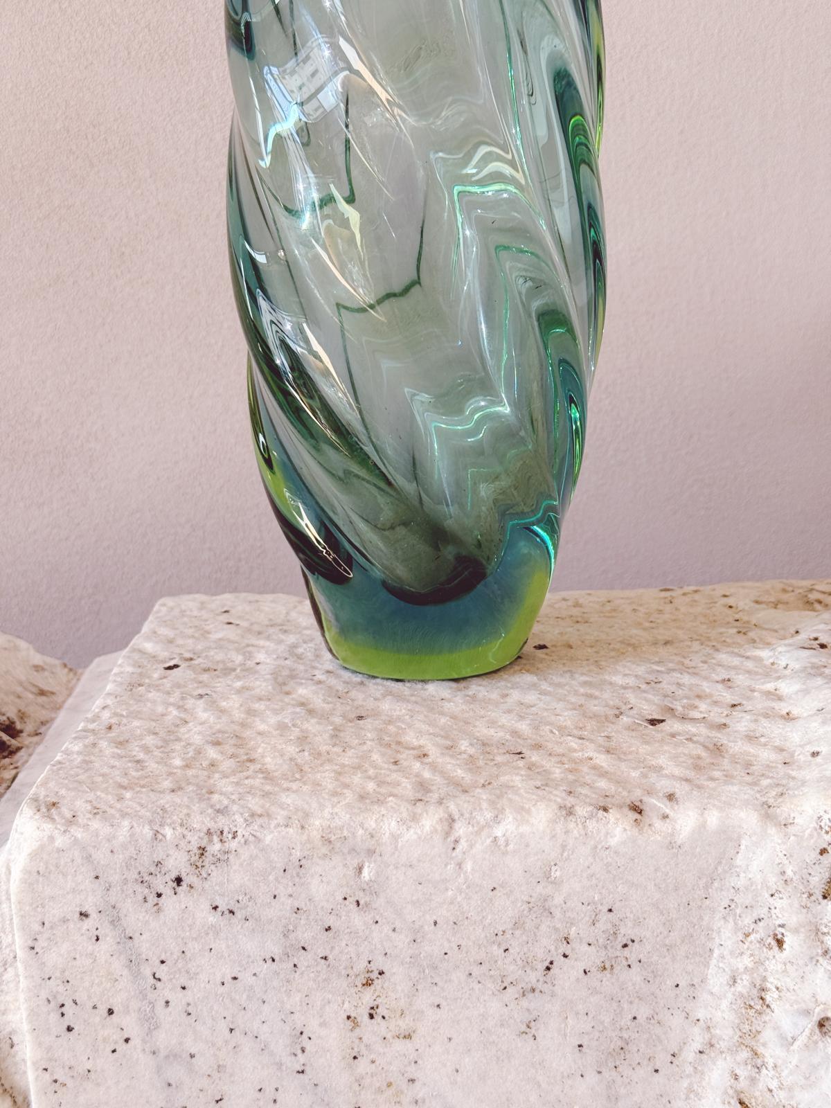 1970s Twisted Pale Marine Blue Murano Glass Vase by Seguso