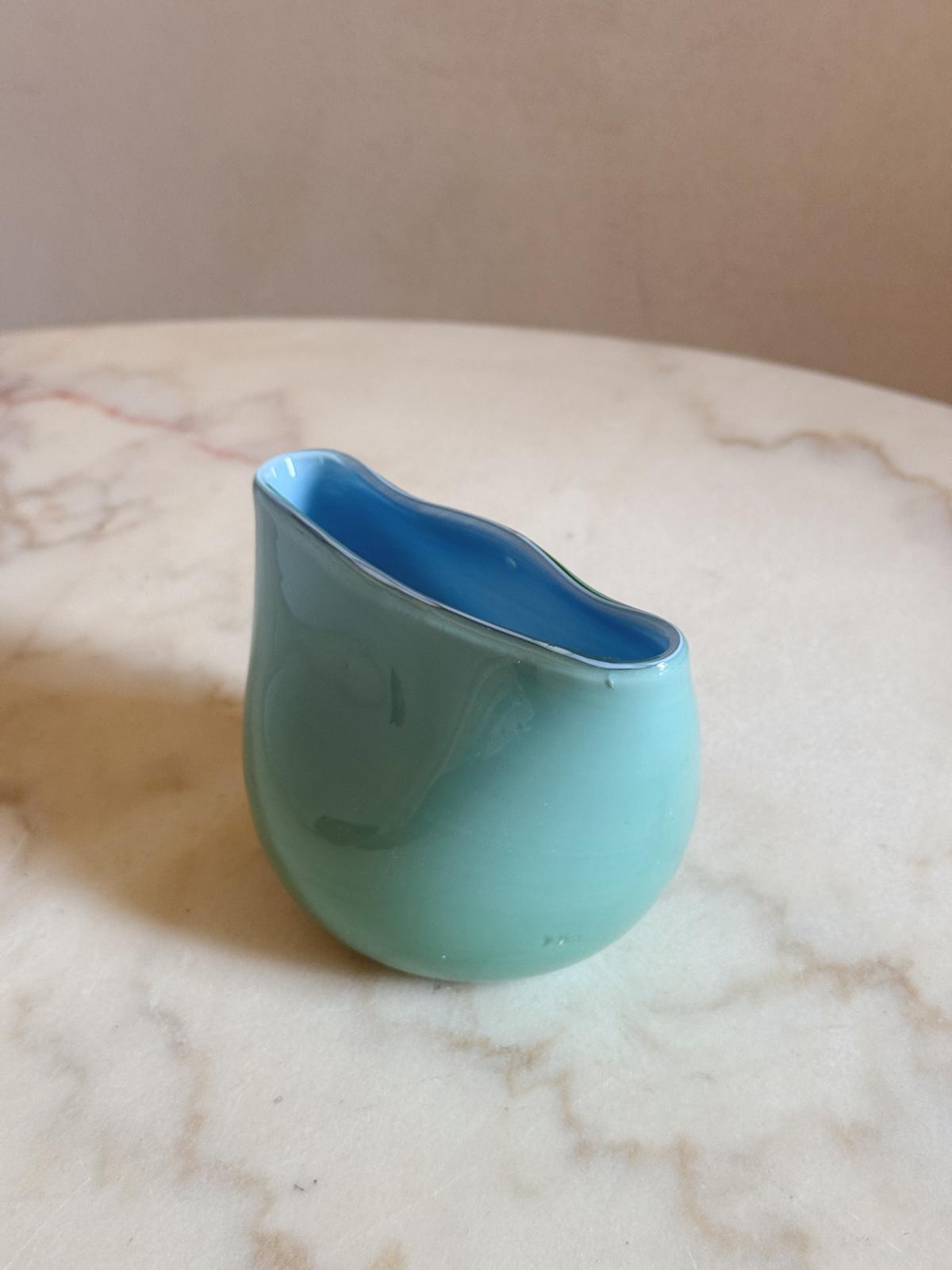 1960s Hand-blown Pale Blue Murano glass tiny vase