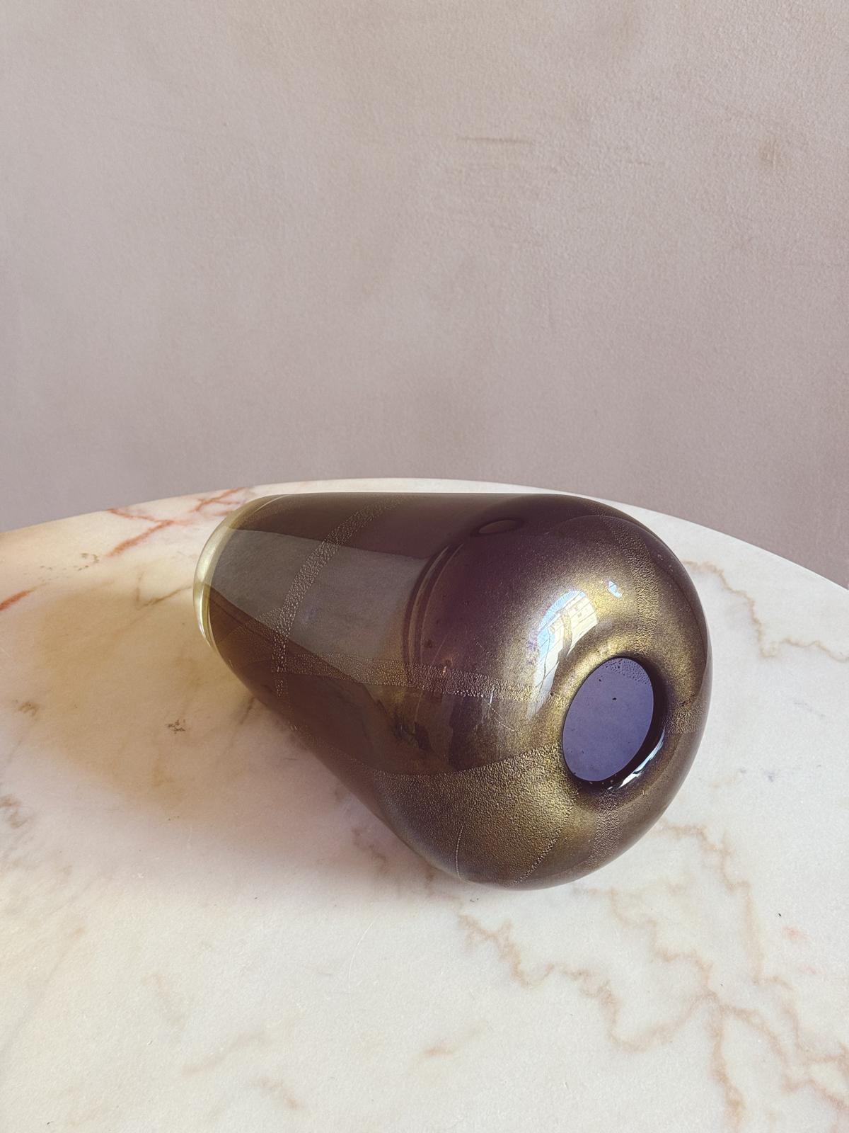 1980s Laura Diaz de Santillana for Venini Gold and Purple Vase, signed