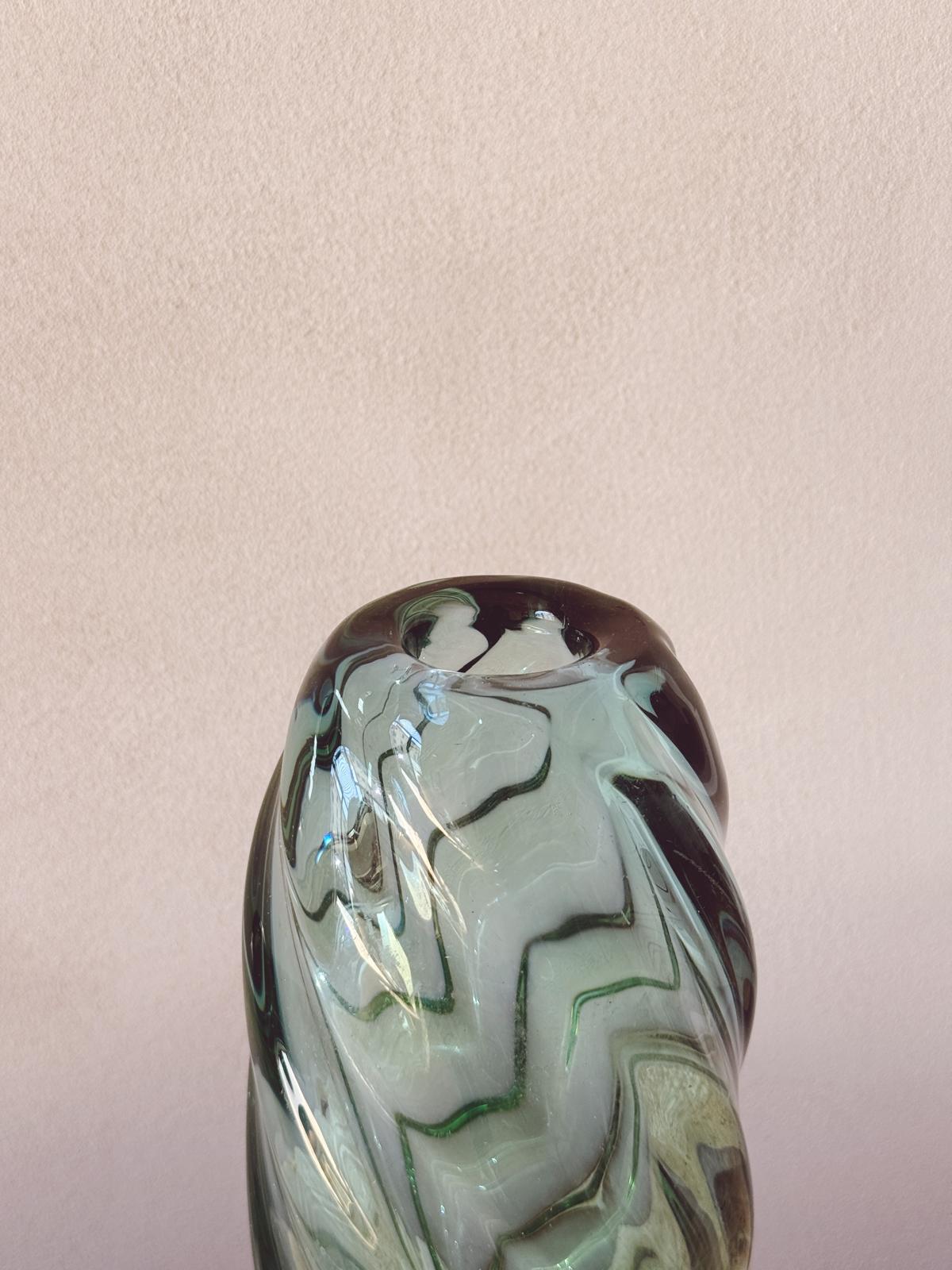1970s Twisted Pale Marine Blue Murano Glass Vase by Seguso