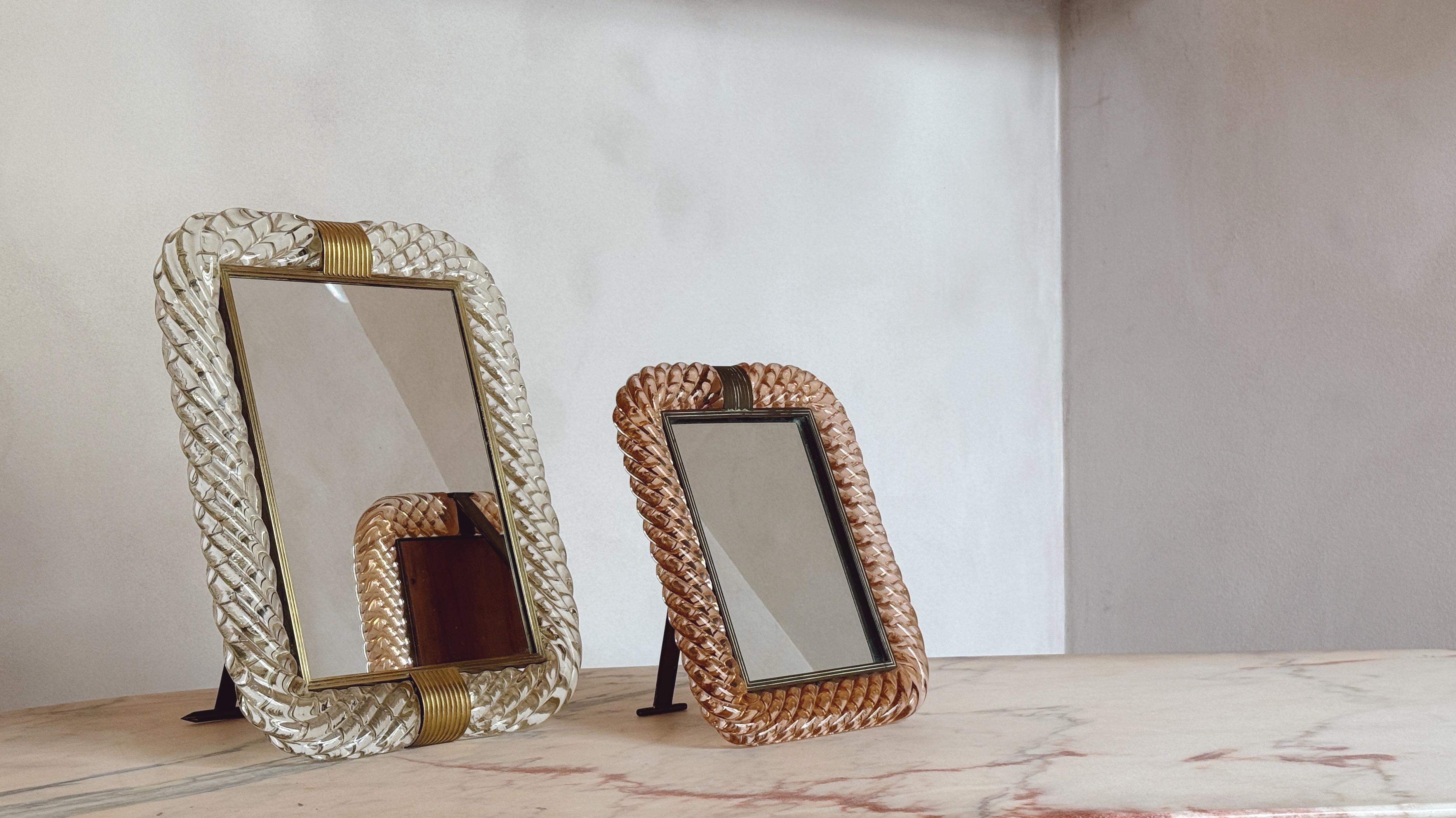 1950s Signed Peach Murano Glass Venini Frame and Mirror