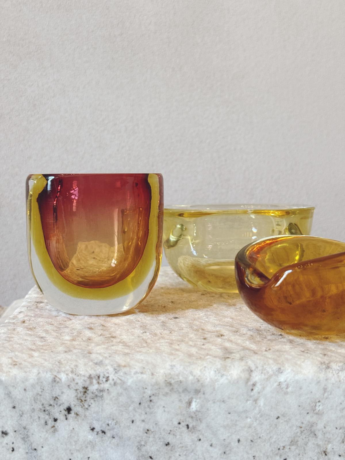 A Set of Three Murano Glass Yellow & Orange Bowls