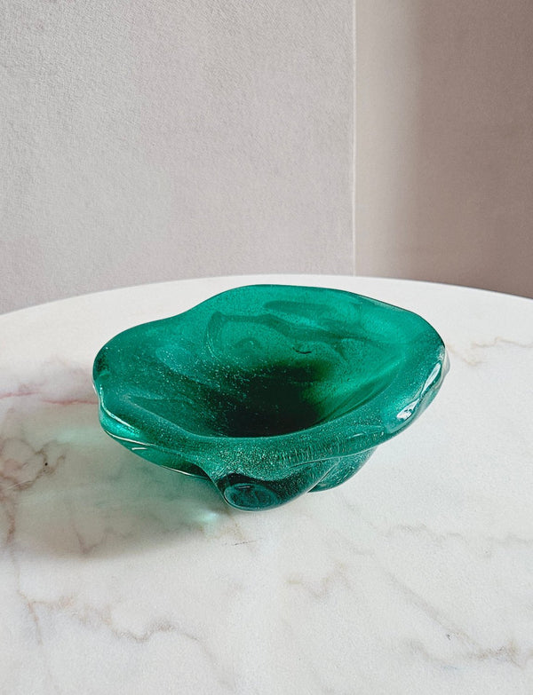 1960s Murano Glass 'Wobbly' Green Bowl