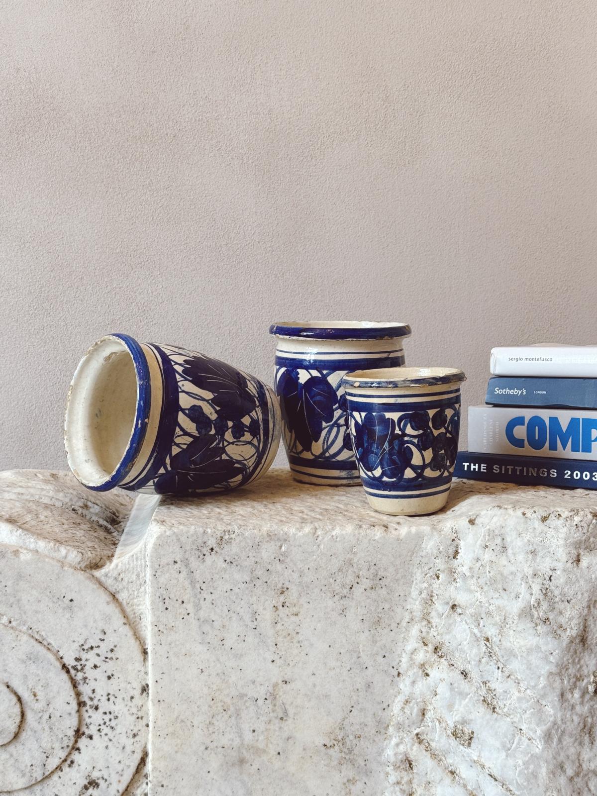 Set of Three Handmade Ceramic Pugliese Pots, 1900s