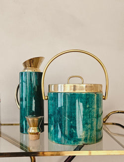 1960s Aldo Tura Green Goatskin Ice bucket and Cocktail Jug