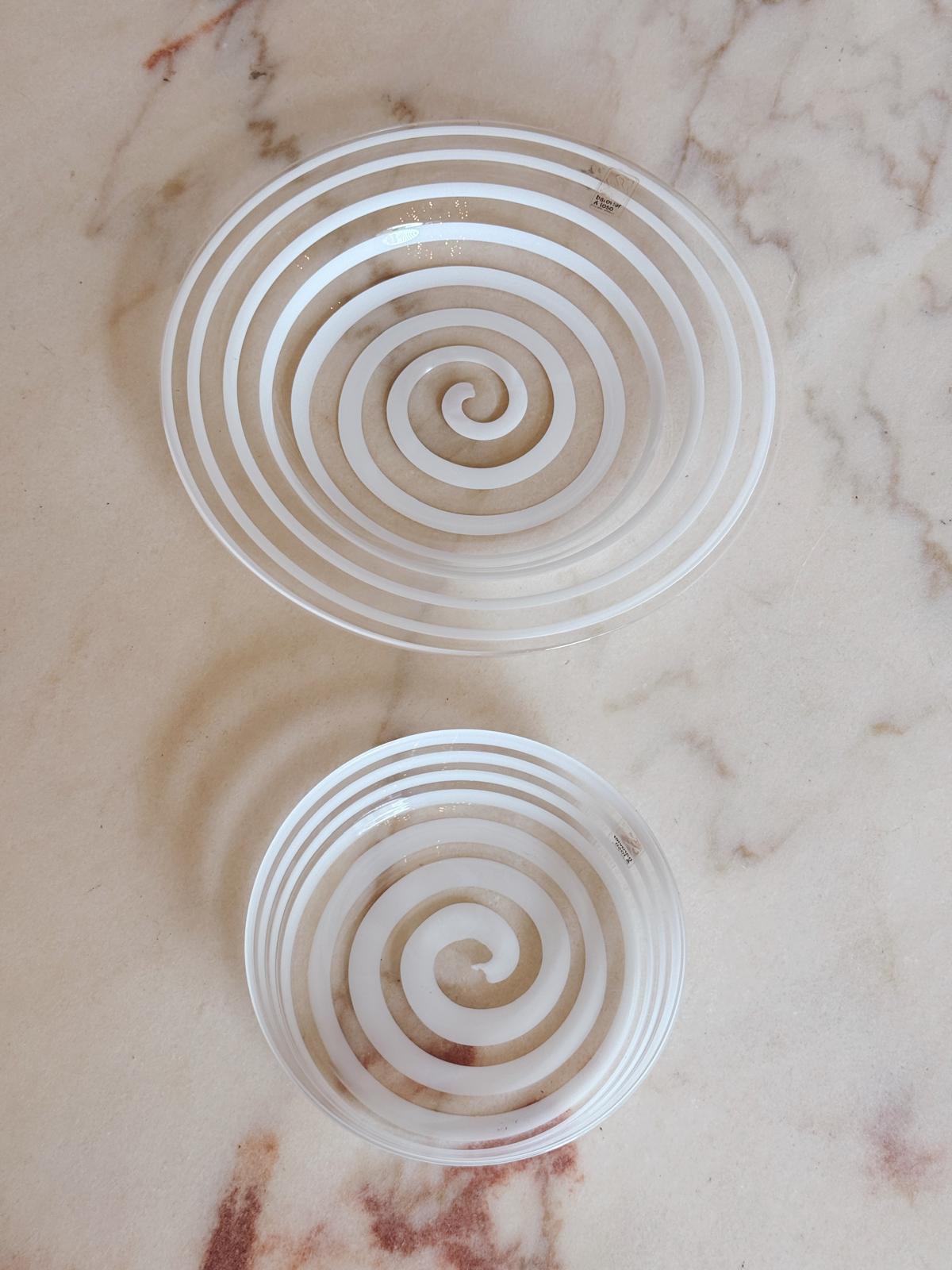 1970s Barovier & Toso Hand-blown White Swirl Plate & Bowl Set