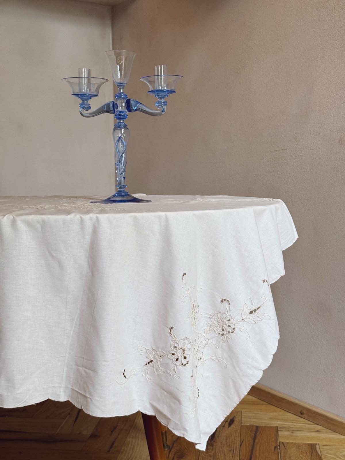 1950s Italian Tablecloth - Hand-embroidered 'ricamo a intaglio' technique