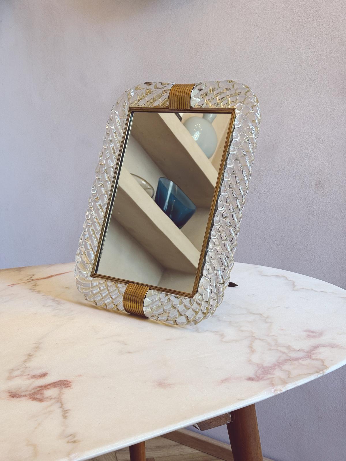1940s Twisted Signed Seguso Glass Frame & Mirror