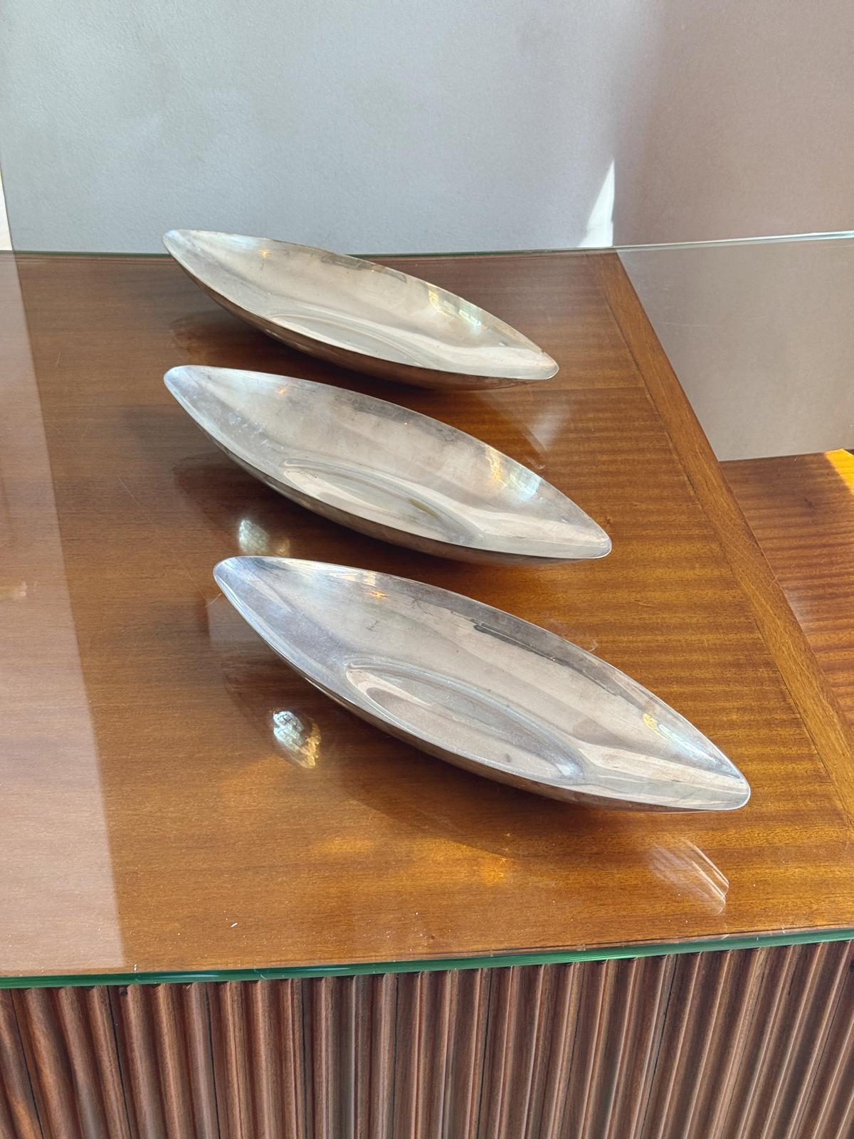 Set of Three 1960s Lino Sabattini Silver-Plated Boat Bowls