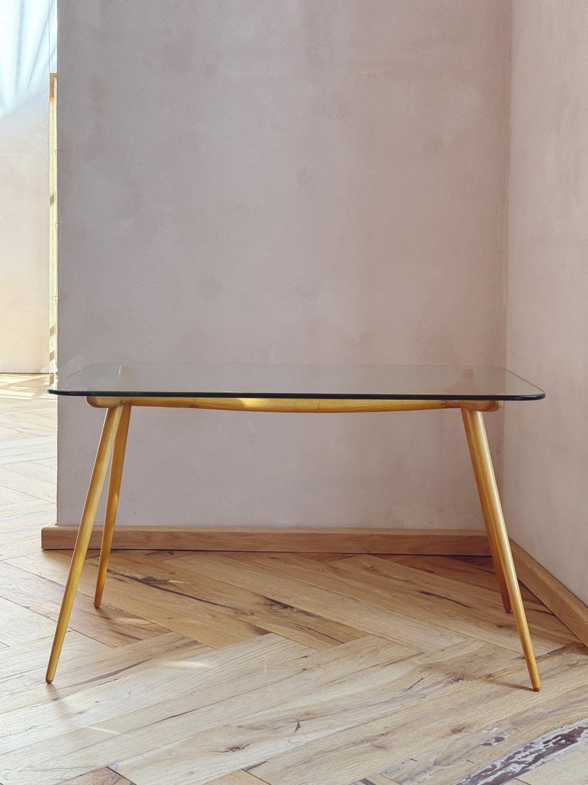 1960ss Glass and Wood Side Table by Ezio Longhi for Elam