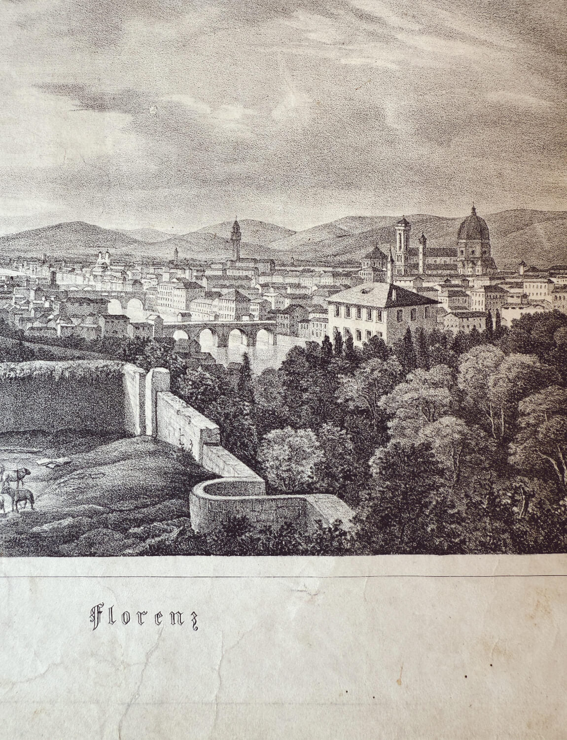 View of Florence, Acqua Forte Etching, Florenz 1850s