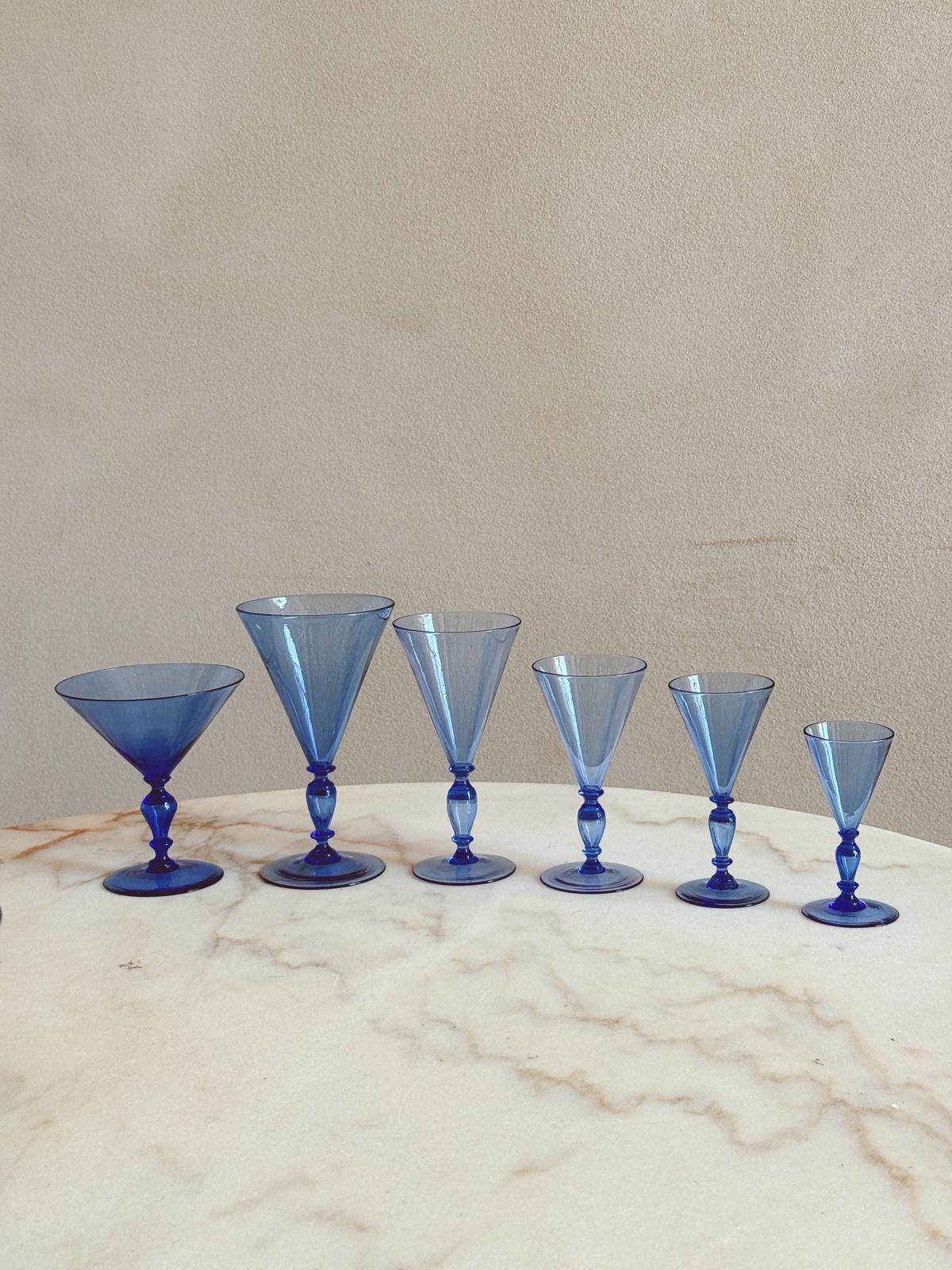 1920s Barovier Blue Hand-blown Murano Dessert Wine Glasses (Set of 10)