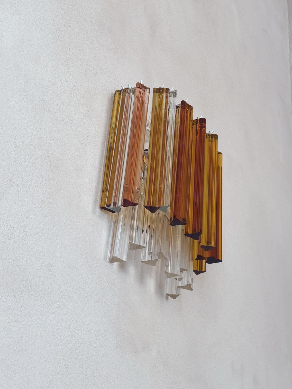 1970s Venini Murano Glass Wall Lights with Amber, Pink and Orange glass