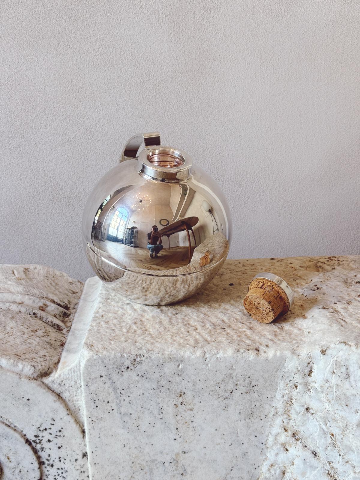 1960s Silver Plated Modernist Sphere Cocktail Thermos