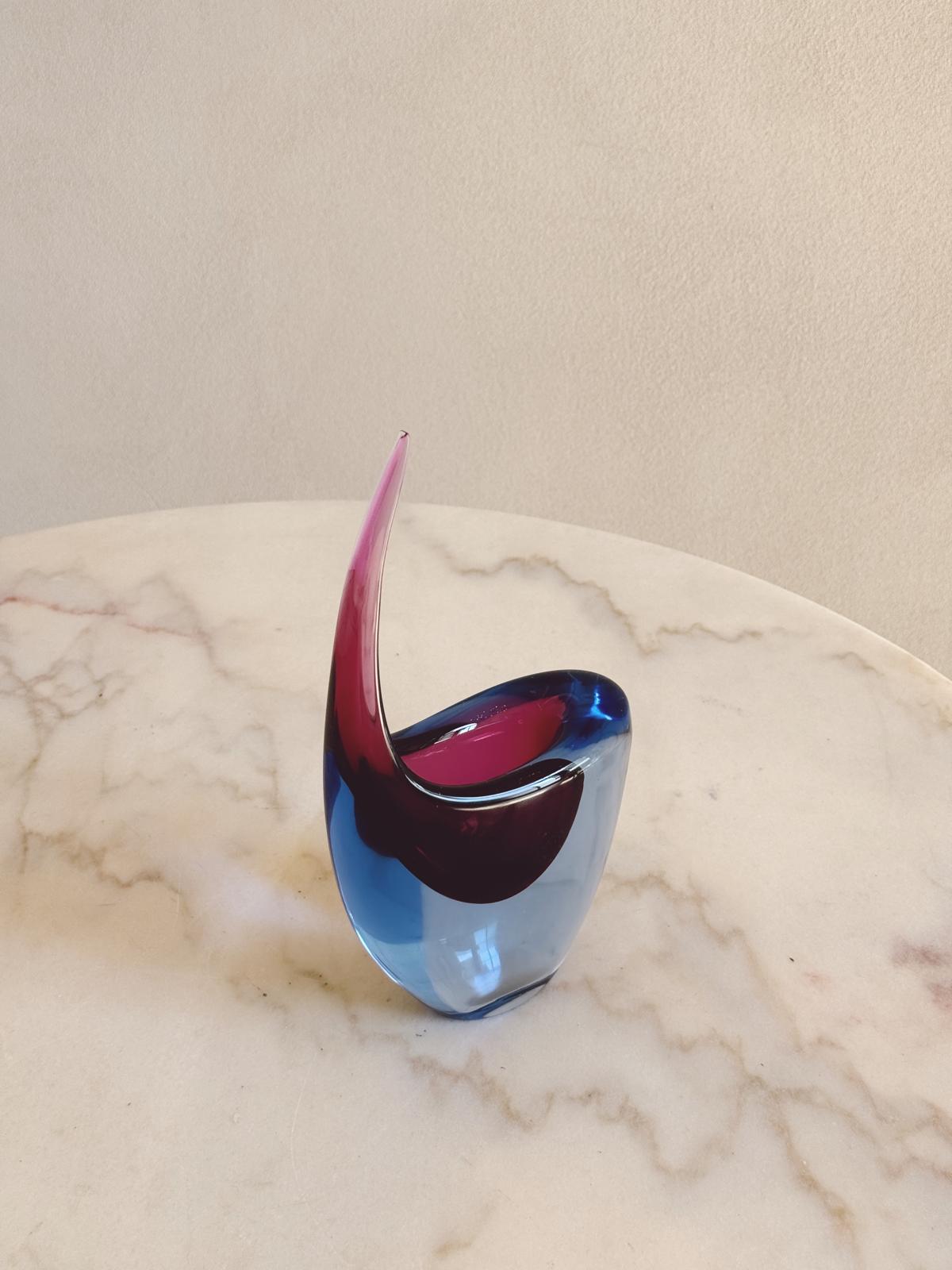 1970s Blue and Purple Sommerso  Murano Glass Curled Vase