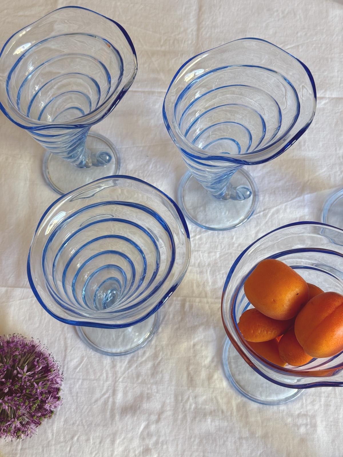 Set of Six Blue Shell-shaped Italian glass Gelato bowls