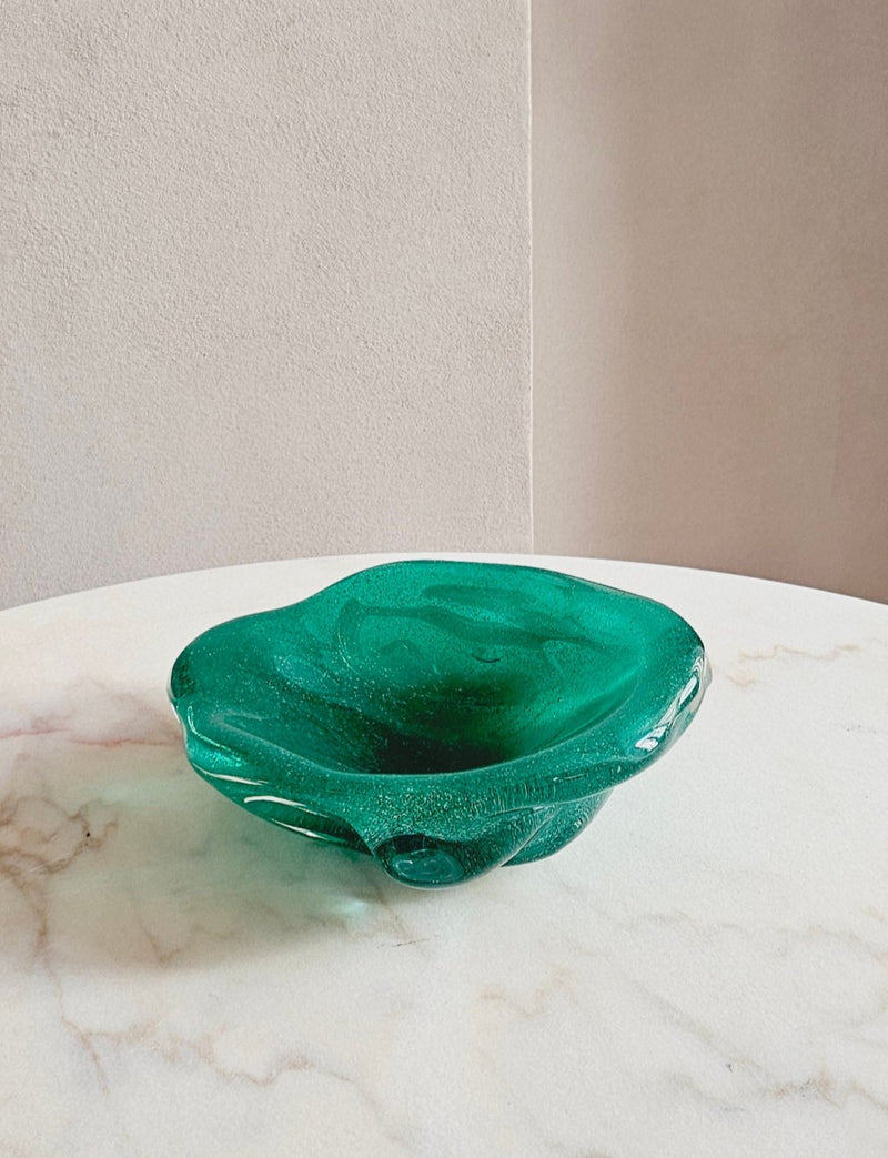 1960s Murano Glass 'Wobbly' Green Bowl