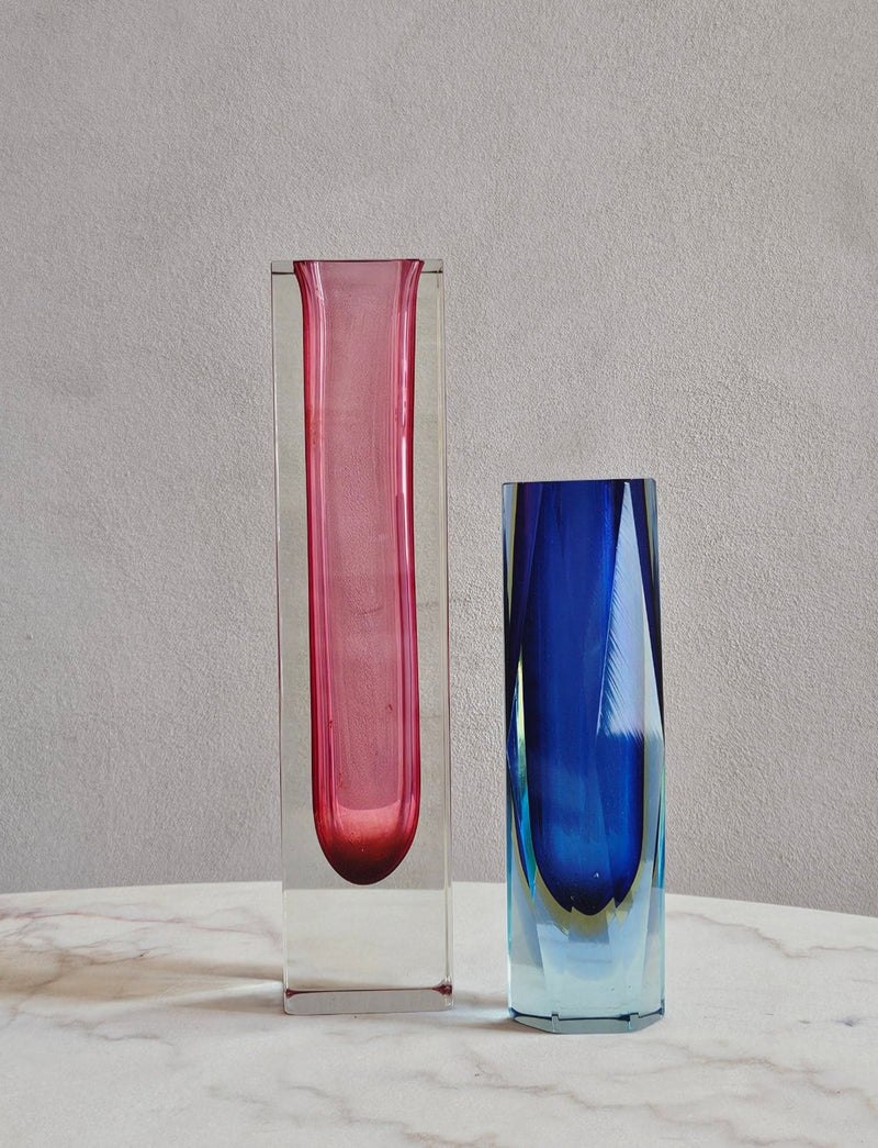 1960s Blue Triple Sommerso Mandruzzato Vase