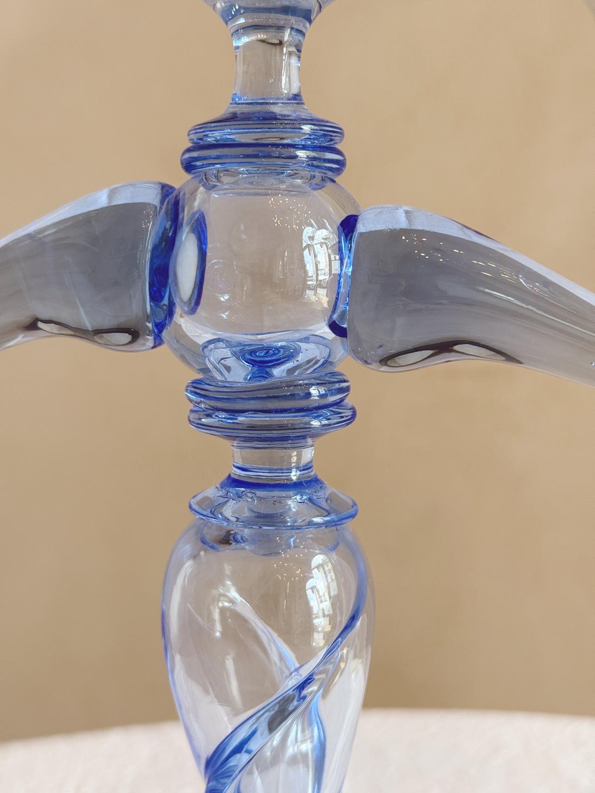 Hand-Blown Murano Glass Blue Candelabra by Pauly & Co, 1940s