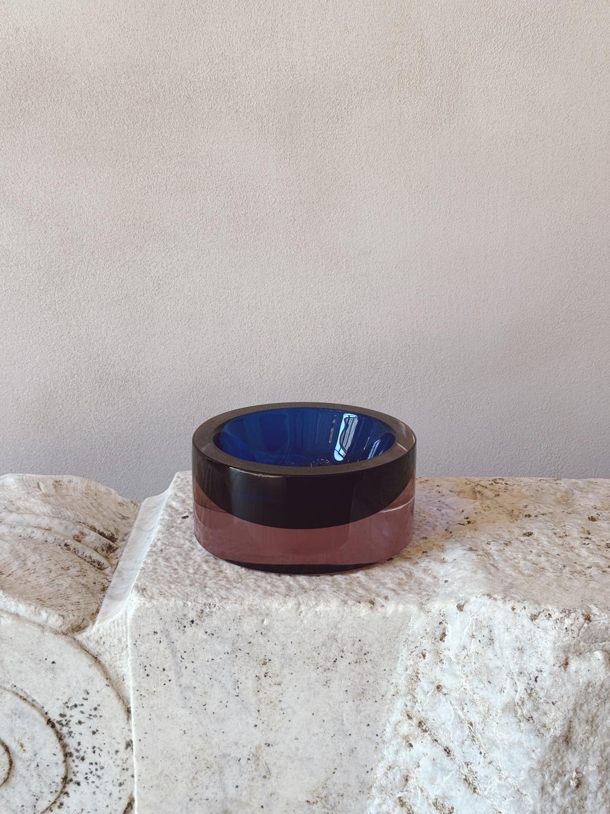 1960s Flavio Poli Blue and Pink Circle Bowl