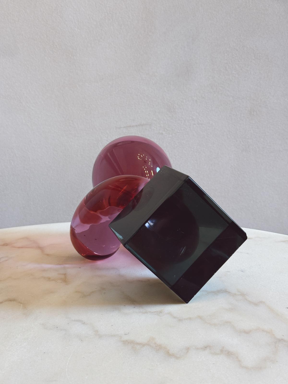 1980s Pink Abstract Glass Sculpture by Renato Anatra