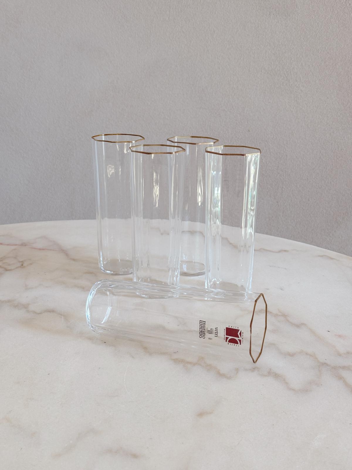 1970s Hand-blown Hexagonal Murano Glasses (Set of 5)
