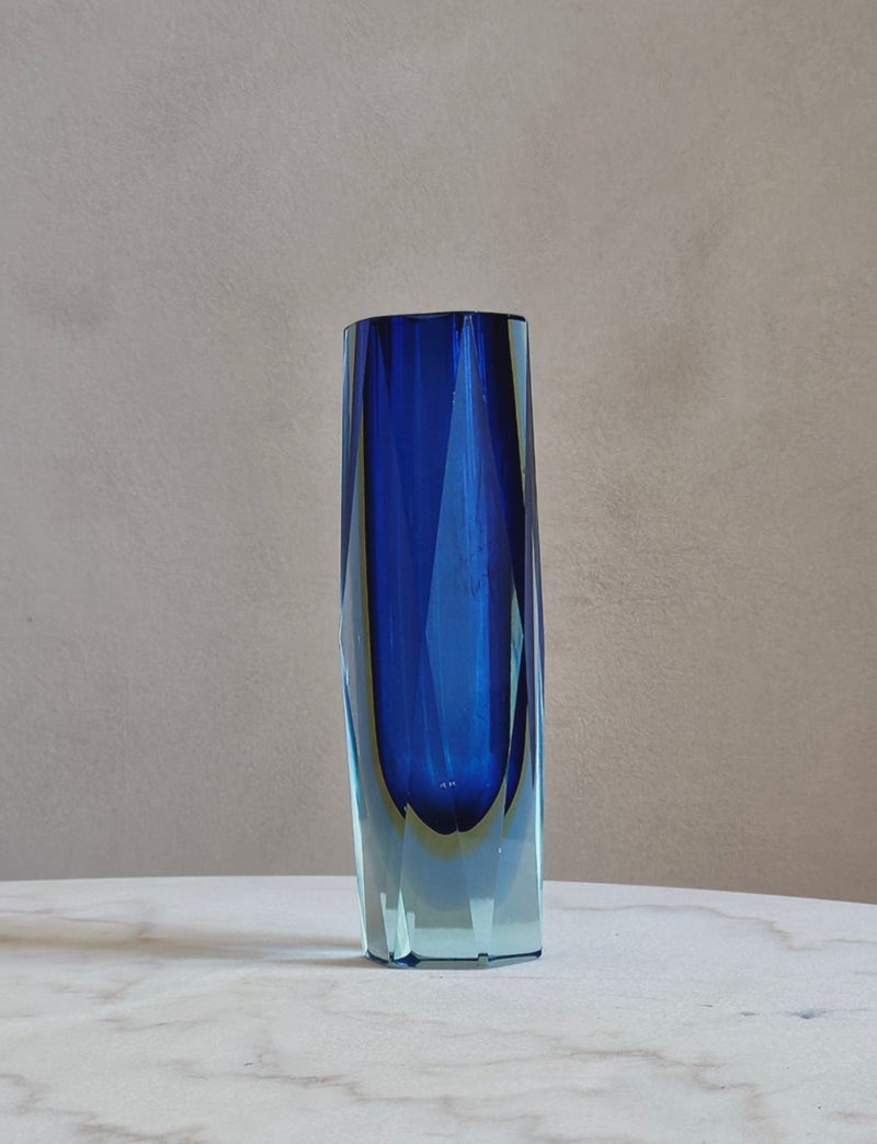 1960s Blue Triple Sommerso Mandruzzato Vase