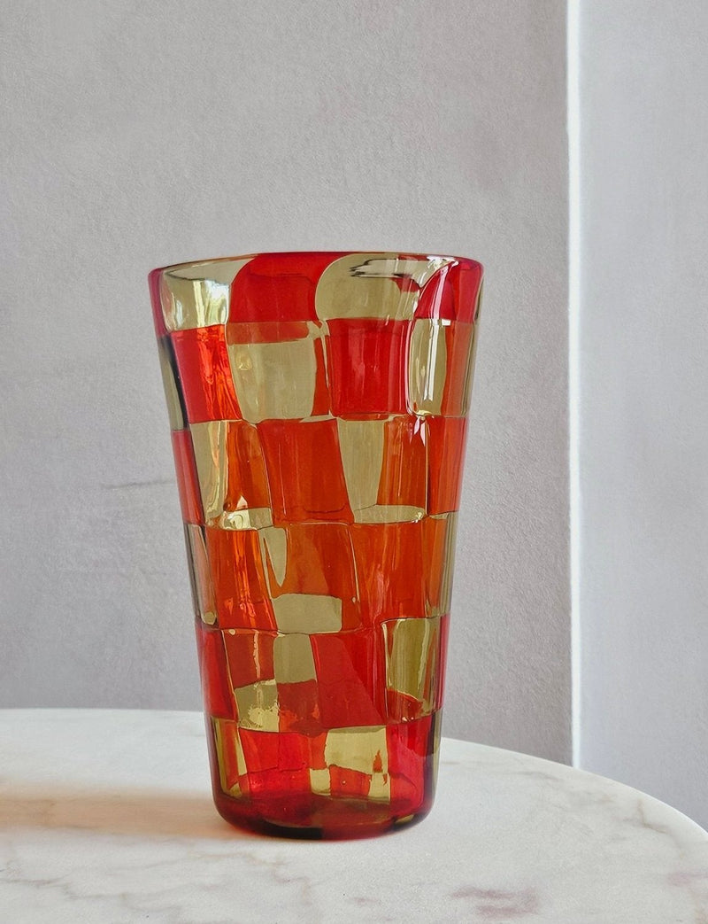 1970s Barovier & Toso Orange Check Murano Vase