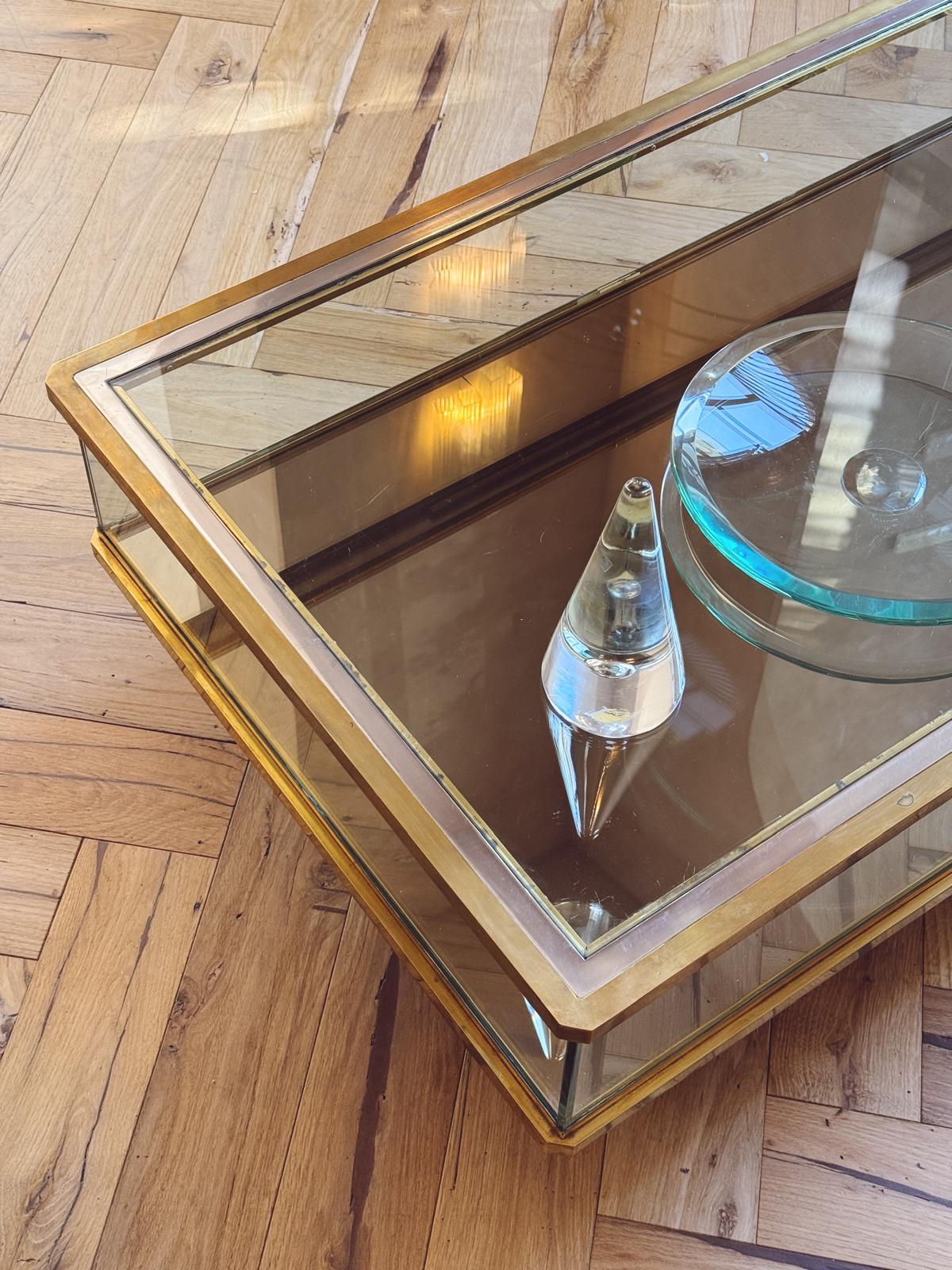1960s Brass and Glass Coffee Table with sliding top
