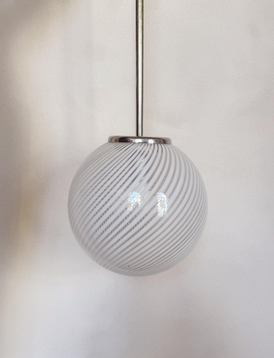 1960s Venini Murano Glass Striped Ball Ceiling Light