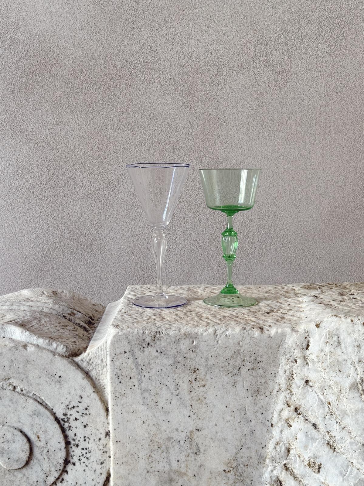 Perfectly Unmatched 1930s Principessa Murano Wine Glasses (Set of 8)