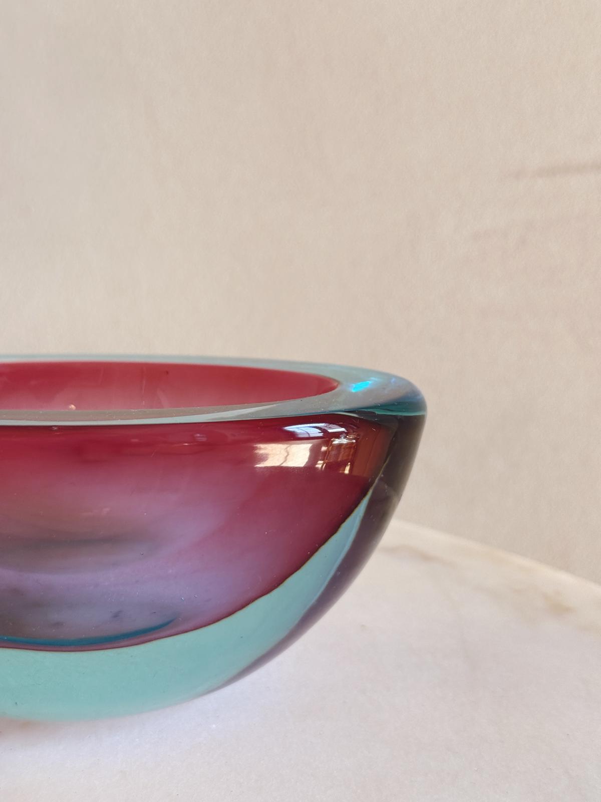 1970s Pink and turquoise sommerso bowl