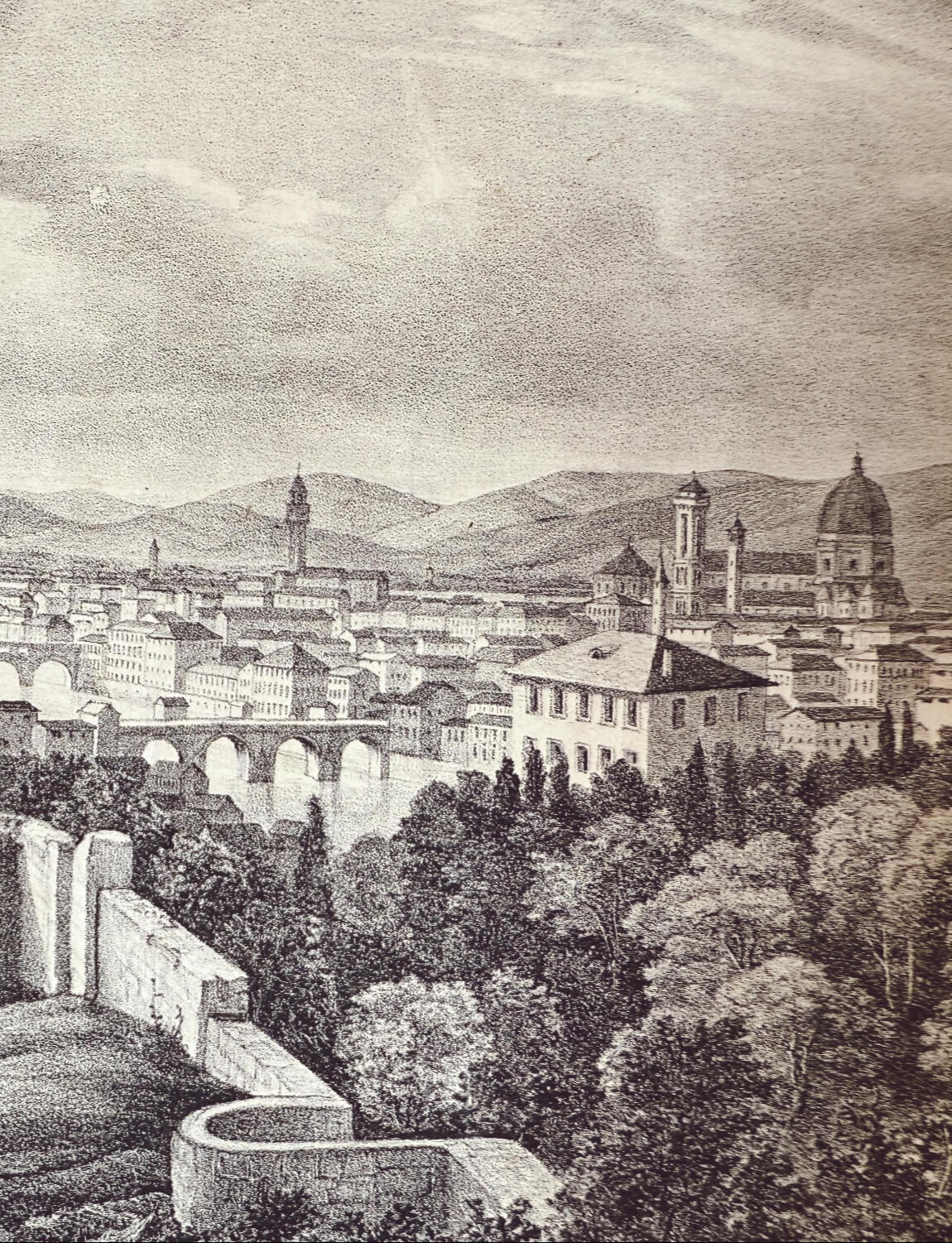 View of Florence, Acqua Forte Etching, Florenz 1850s