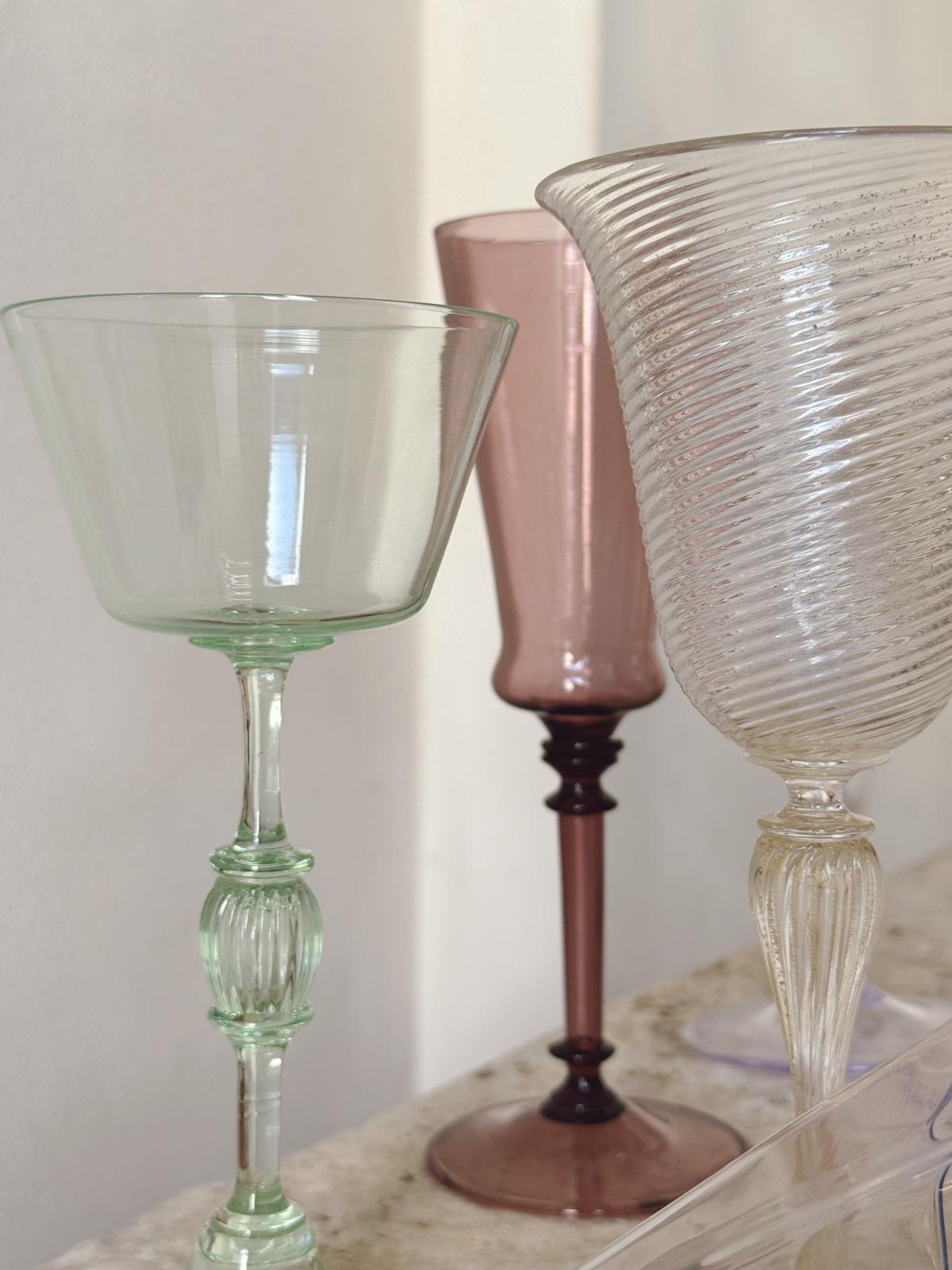 'Perfectly Unmatched' 1930s Marchese Murano Wine Glasses (Set of 8)