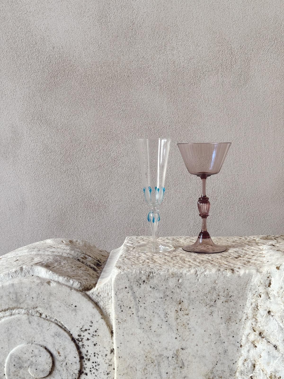 Perfectly Unmatched 1930s Duchessa Murano Wine Glasses (Set of 8)