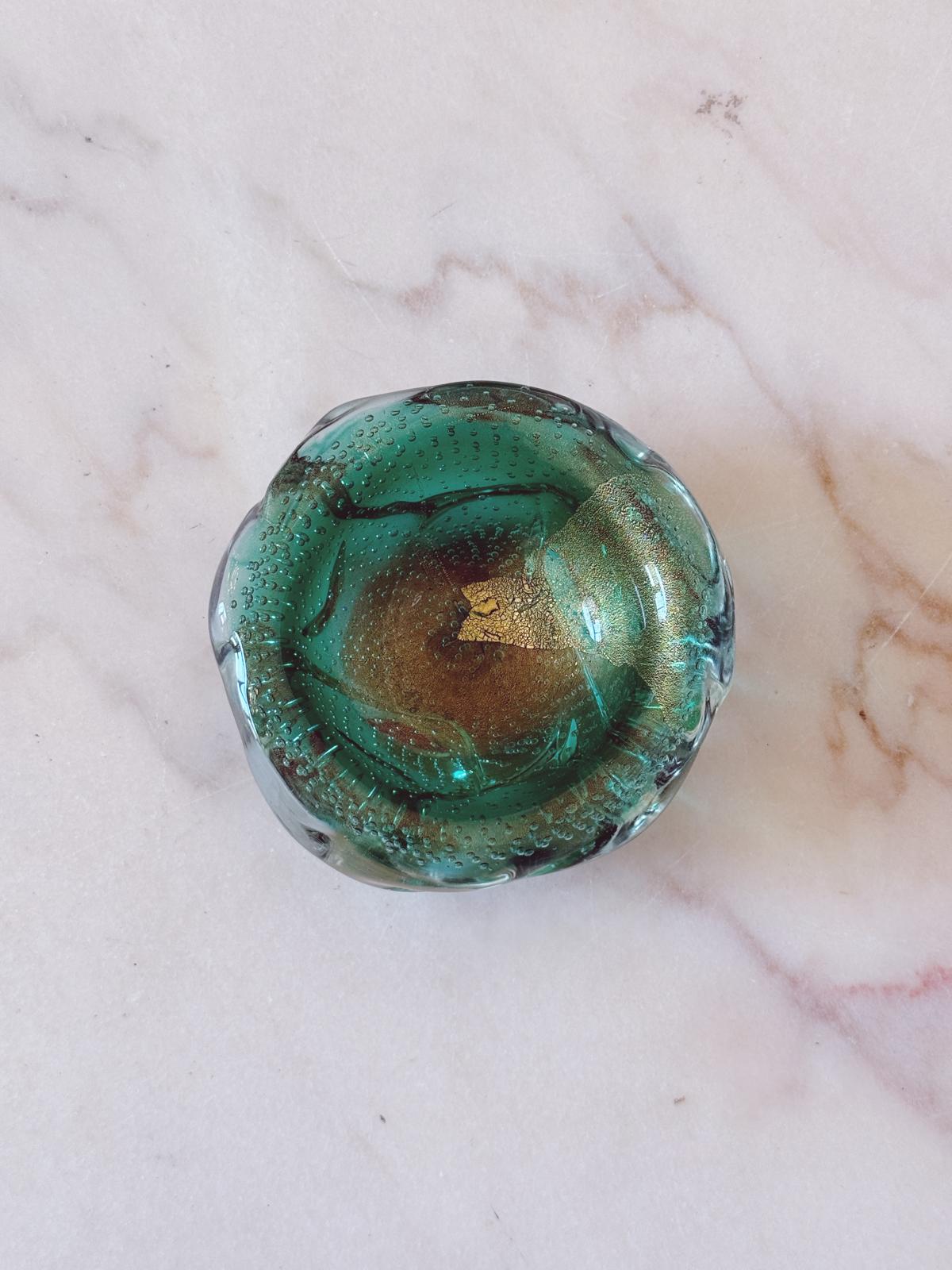 1970s Murano Glass Deep Green Bolle Bowl