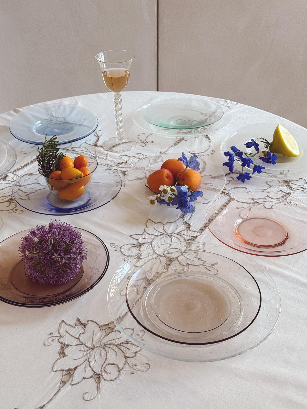 Perfectly Unmatching: Set of 8 1950s Multicolour Hand-blown Murano Glass Fruit Plates, Signed Seguso