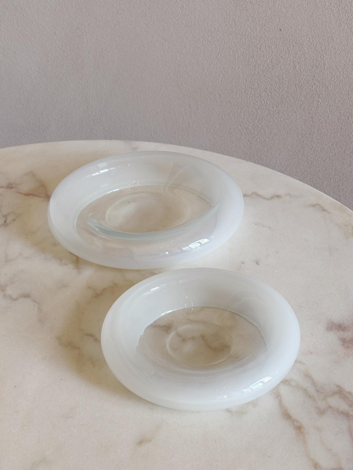 Pair of 1960s White Opaline Murano Glass Bowls
