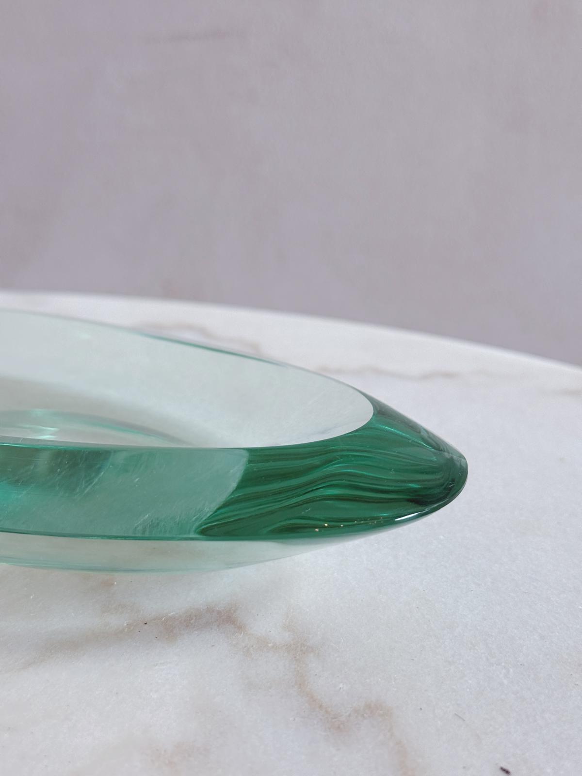 1960s Fontana Arte Turquoise Glass Asymmetric Bowl