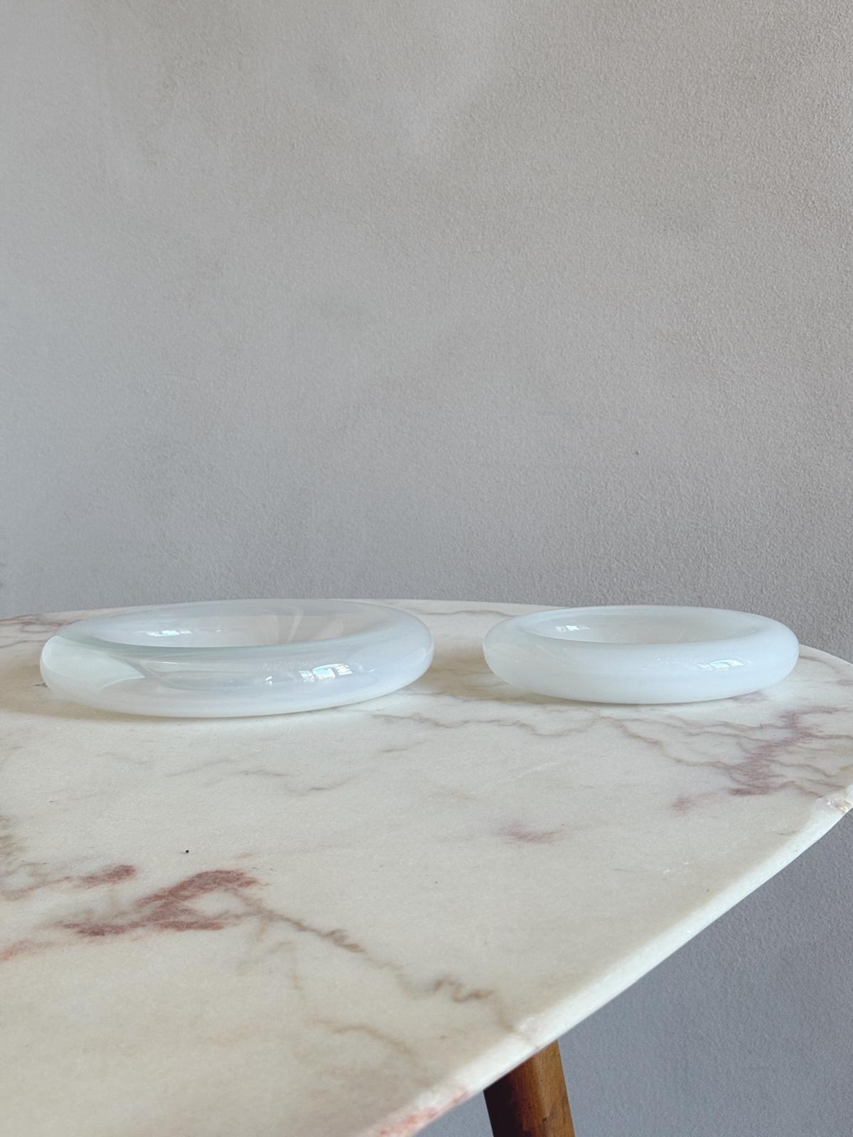 Pair of 1960s White Opaline Murano Glass Bowls