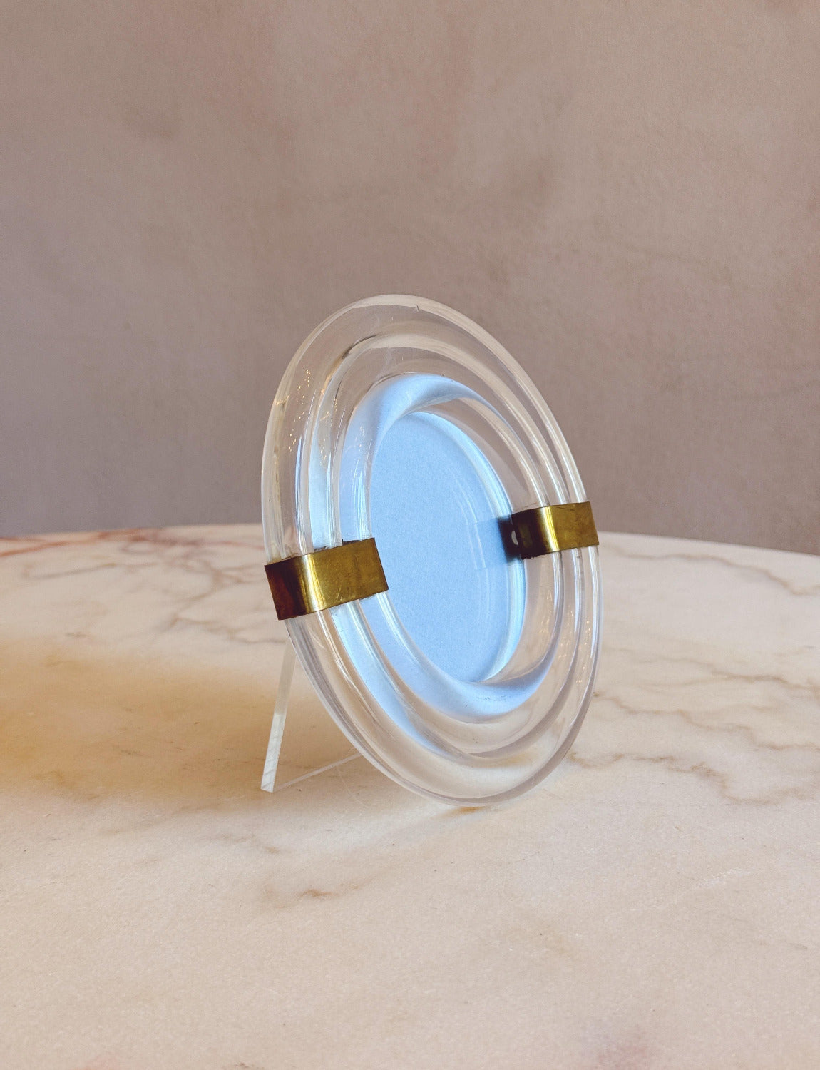 1950s Round Plexiglass & Brass Photo Frame