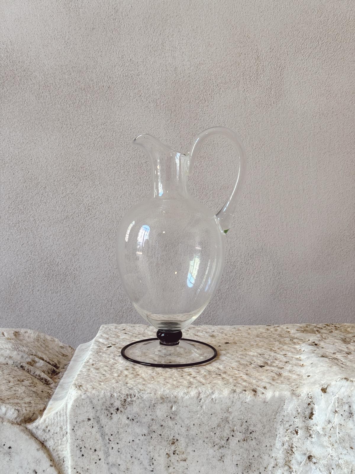 A 1940s Jug and Decanter Set in Hand-blown Murano Glass with Black detailing