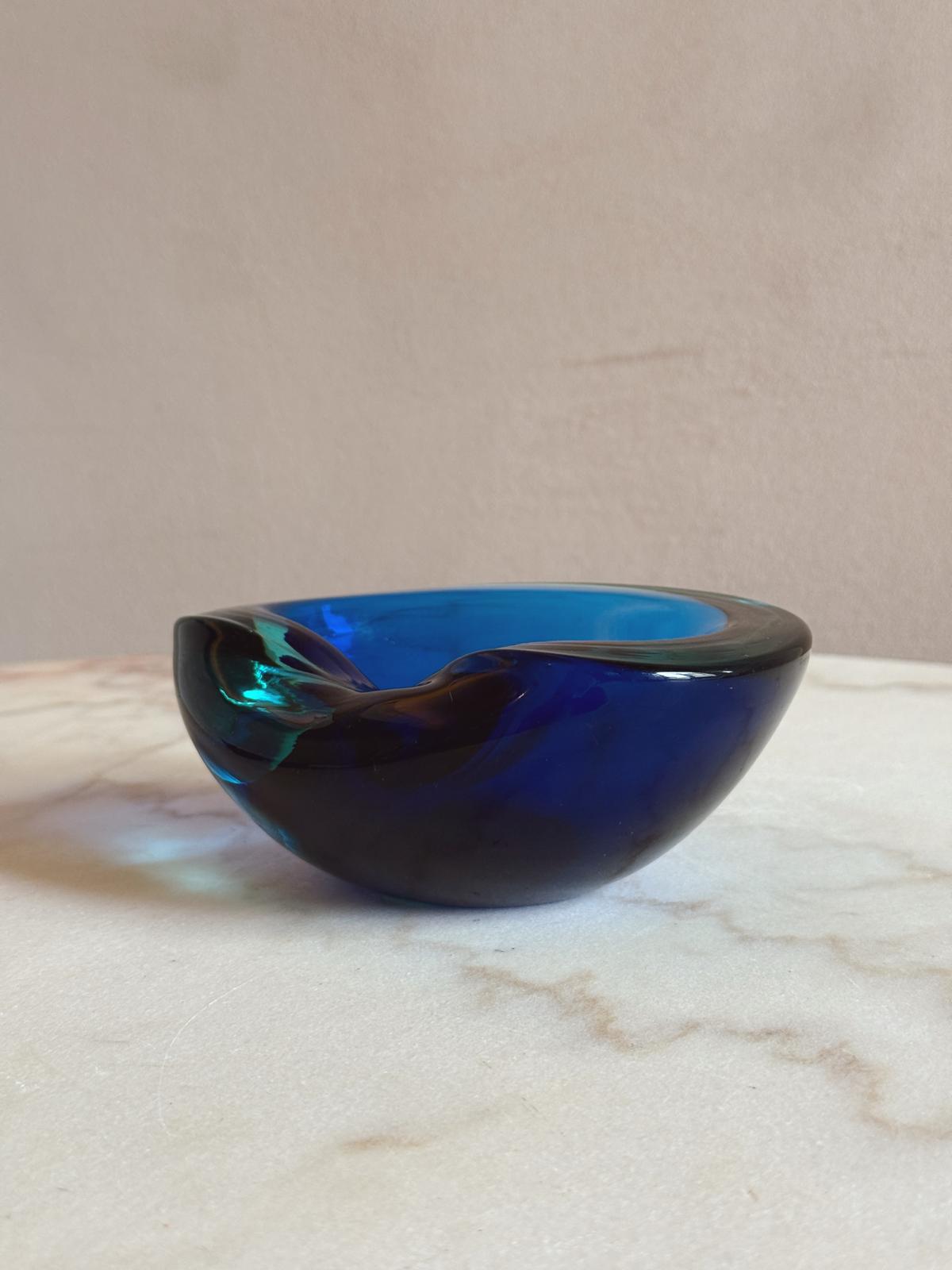 1960s Bright Blue Murano Glass Bowl