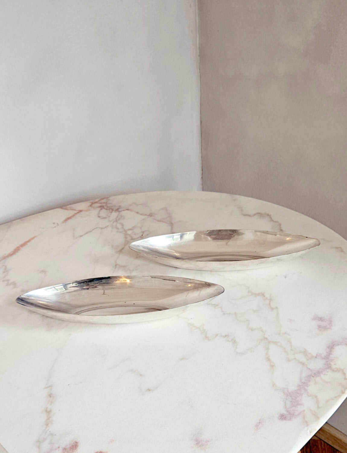 Pair of 1960s Christofle Silver Aperitivo Boat Plates