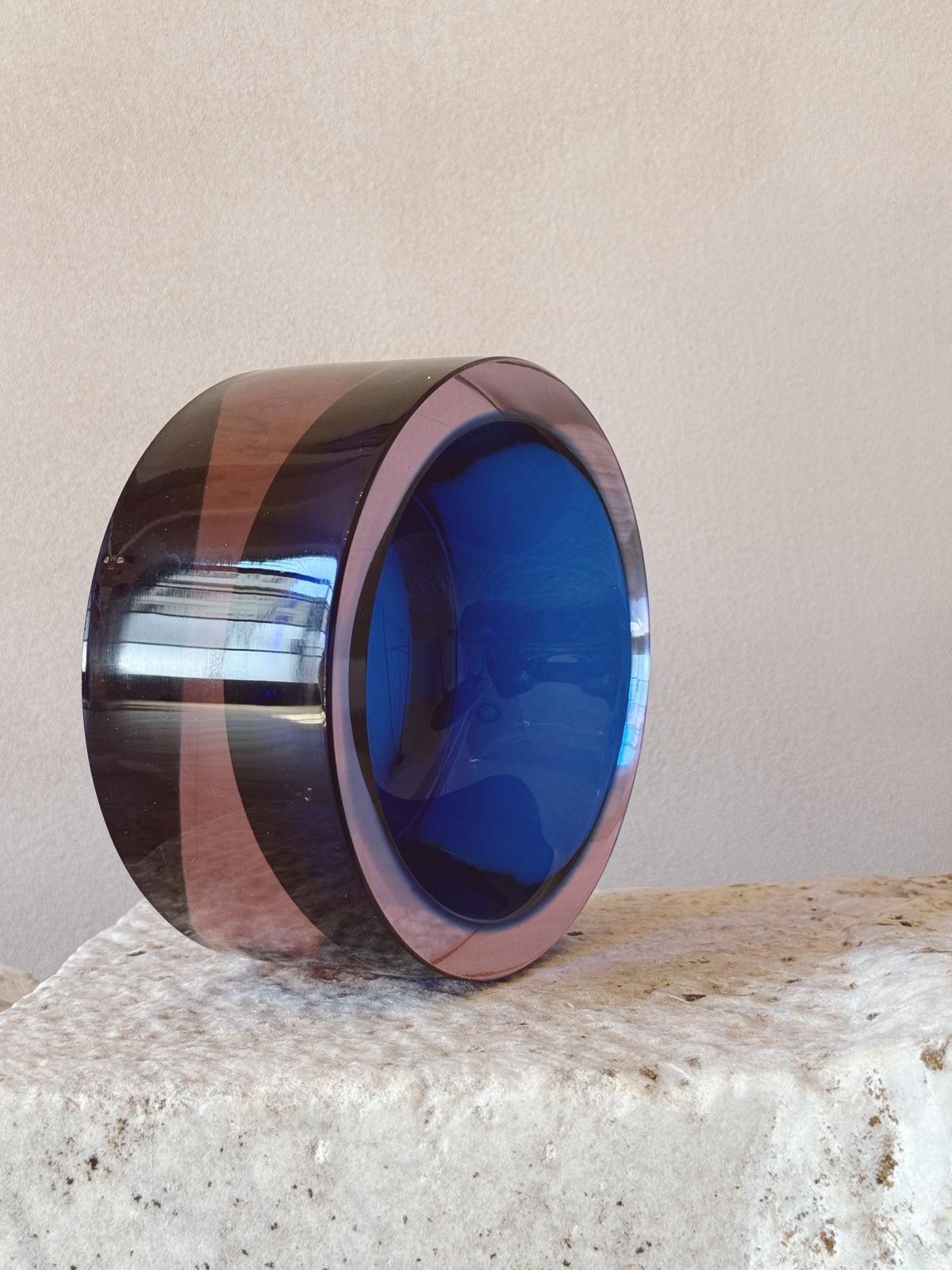 1960s Flavio Poli Blue and Pink Circle Bowl