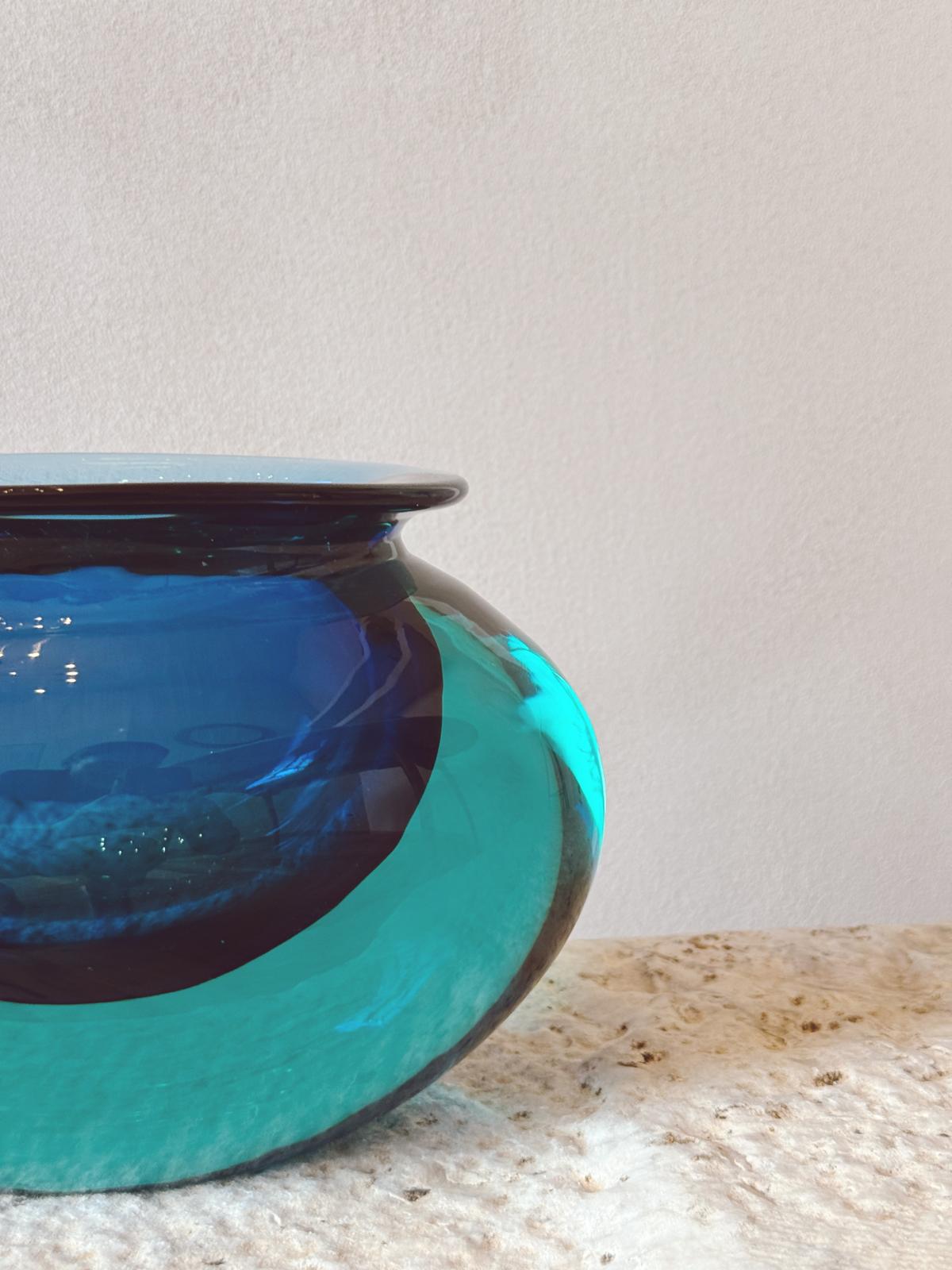 1960s Flavio Poli Oval Blue & Turquoise Vase