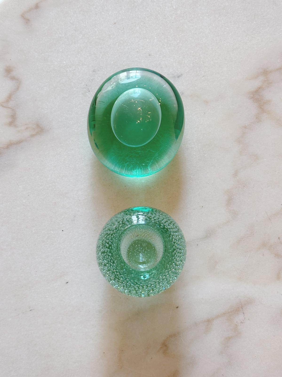 1970s Hand-blown Turquoise Murano Glass - Candlestick and Carlo Moretti Paperweight